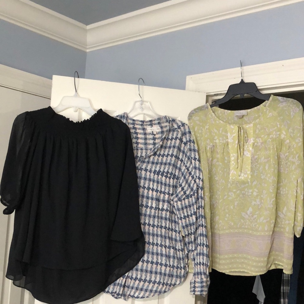 LOFT Boho‎ Top Bundle Small Black Green Off Shoulder Floral Blouse